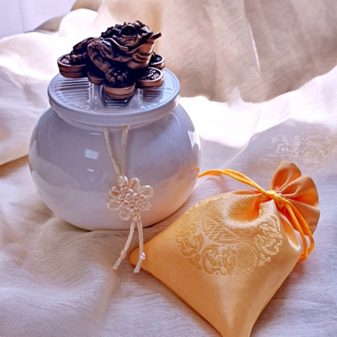 친집선 국산 백자 달항아리 소금단지 삼족두꺼비 현관 풍수 세트