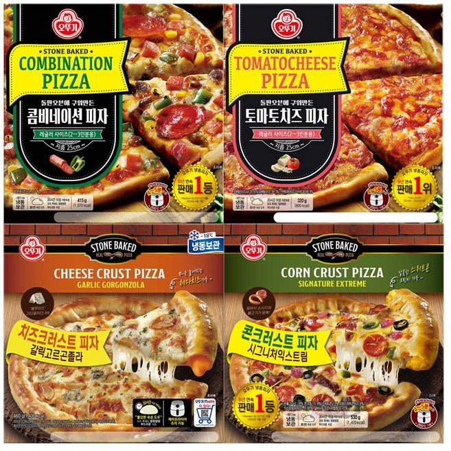 오뚜기 피자 4종 각 1개 콤비네이션+시그니처익스트림콘크러스트+갈릭고르곤졸라치즈크러스트+마르게리타, 1세트, 1.725kg