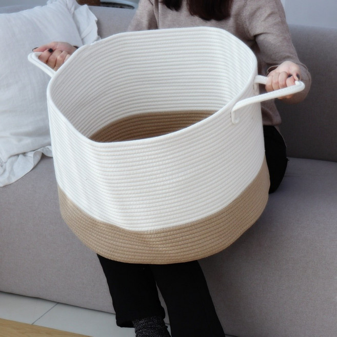 쏠리또 대형 누빔 면 코튼 바구니, 1개, 화이트