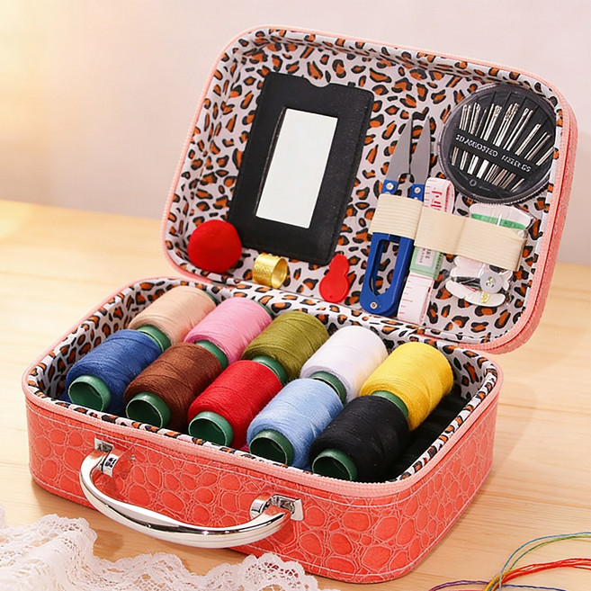 리빙픽 가정용 재봉 상자 휴대용 바느질 함 반짇고리세트, 1개, 핑크