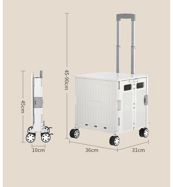 OWETE 다용도 일체형 접이식 카트 쇼핑카트 장바구니캐리어 캠핑웨건 8바퀴/4바퀴 계단 시장 카트, 1개, 화이트-2   30L