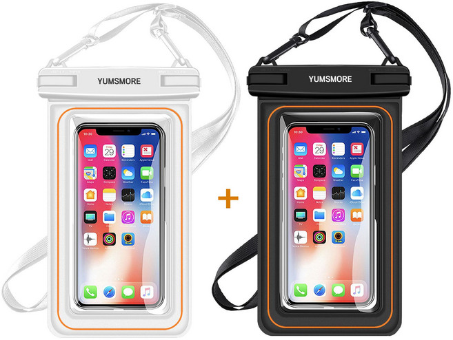 윰스모르 핸드폰 방수팩 스펀지 에어쿠션 물놀이 방수가방 수영 드라이백 1+1, 2개, 블랙+화이트