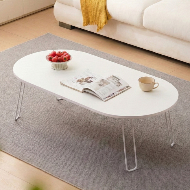 소프트엣지 타원형 접이식 좌식 테이블, 화이트