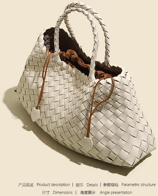 명품스타일 소가죽 토트백 직조 짜임 천연가죽 가방(화이트 블랙 브라운)