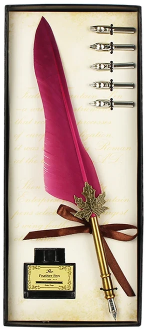 FEATTY 퀼펜 잉크 세트 캘리그라피 펜 깃털 딥 만년필 문구 세트 학교 사무용품 비즈니스 선물, 01 빠른, 02 와인 레드