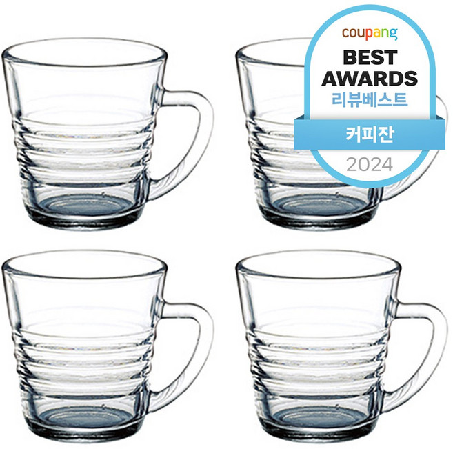 글라스락 국산 내열강화유리 믹스커피컵 220ml, 투명, 4개