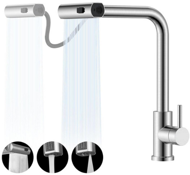 자칠 스테인리스 스틸 주방 pull-out 수도꼭지 신축형 360도 회전 폭포수 방수 기능 포함, 1개