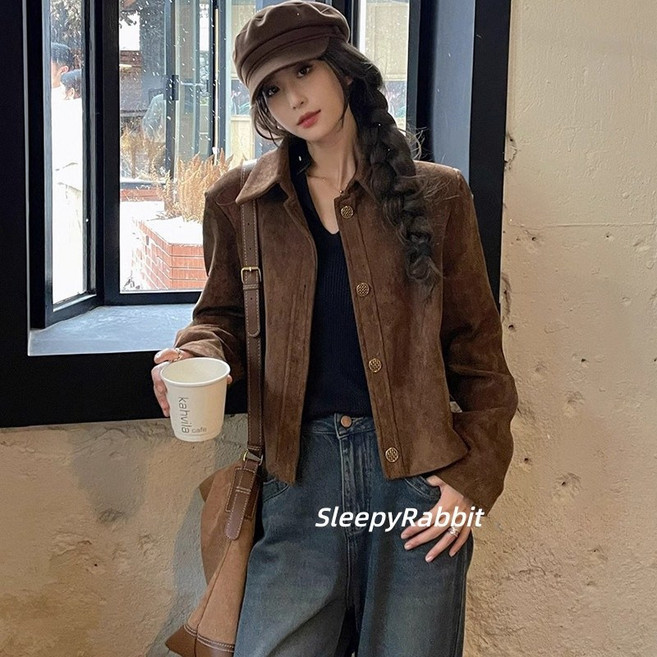 스웨이드자켓 여성 봄 숏 자켓