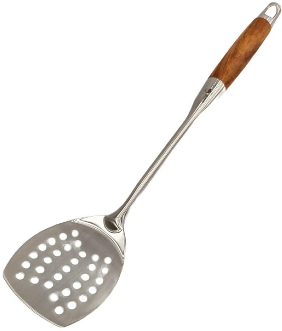 SSGP 三四鋼 304不銹鋼煎鏟 梨木柄長柄設計, 梨木 + 銀色, 1個