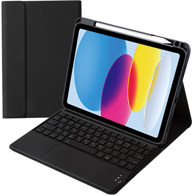 아이패드 애플펜슬 수납 led트랙패드 블루투스 키보드케이스, 검정