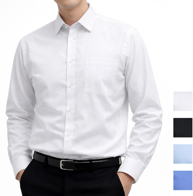 노아이론 남성용 링클프리 긴팔 셔츠 레귤러핏 구김없는 스판 와이셔츠 빅사이즈 포함