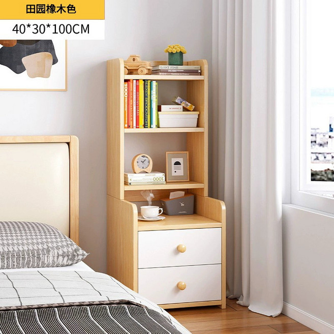 틈새협탁 슬림 미니 틈새 서랍 좁은 수납 협탁 원목 침대옆선반 우드, 1세트, 참나무색 4단 40x30x100cm