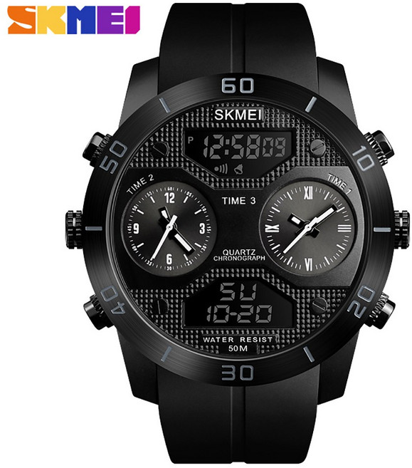 SKMEI 1355 남성 석영 전자 손목 시계를 세 번 이동 시뮬레이션 시간 카운트 다운 디지털 디스플레이 5ATM 방수 패션 캐주얼 다기능 시계 백라이트