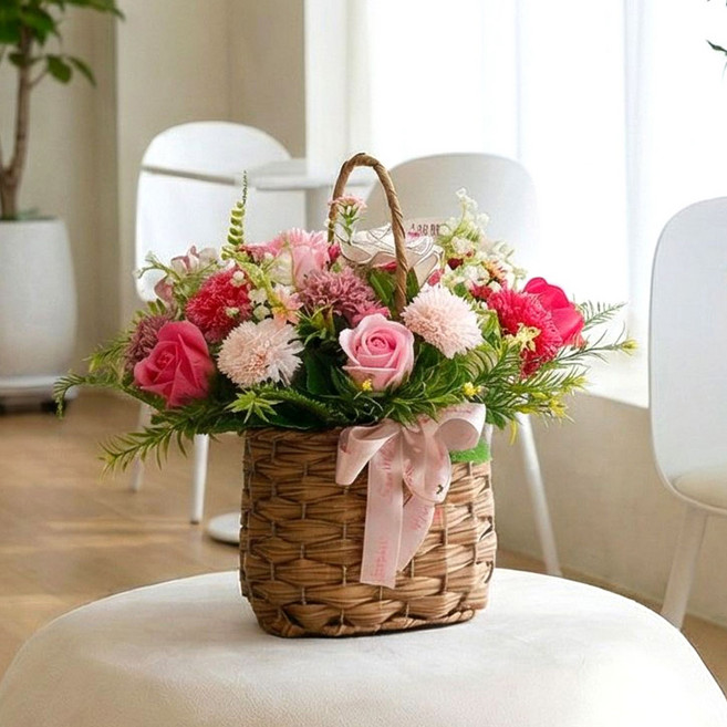 어버이날 카네이션 비누꽃 바구니, 블루밍바구니_핑크, 1개