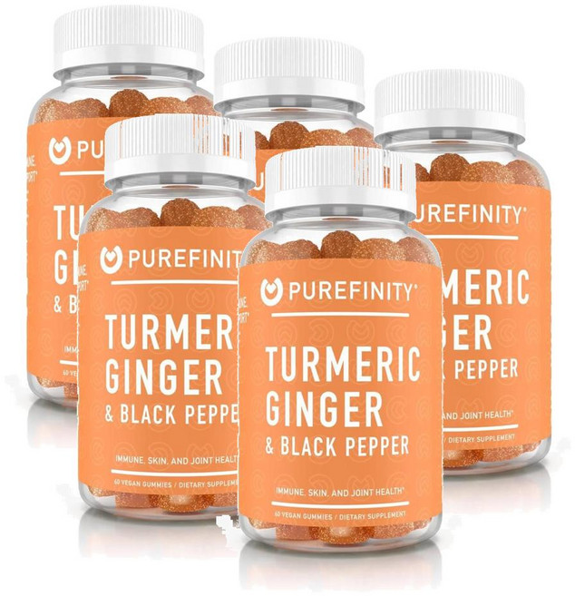 퓨어피니티 터메릭 커큐민 진저 블랙페퍼 구미 PUREFINITY Turmeric Ginger Black Pepper, 5개, 60정