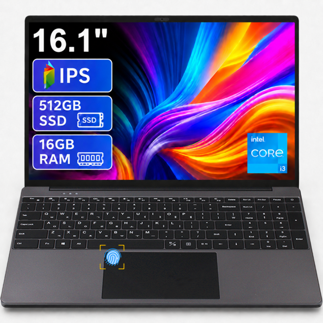 16.1인치 노트북 인텔 i3-6006U 16GB 512GB SSD FHD IPS 윈도우10 한글 키보드 사무용 학습용, B161-I3-16512, WIN10, 그레이