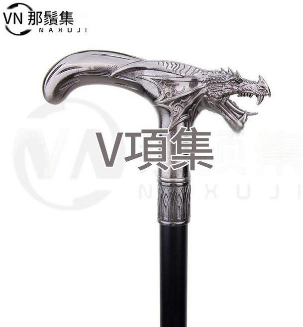 金屬紳士手杖 動物造型手柄 登山杖, 蜥蜴古銀色, 1個