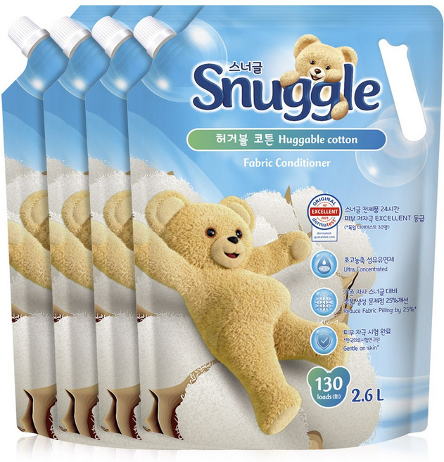 스너글 초고농축 섬유유연제 오리지널 허거블 코튼 리필, 2.6L, 4개