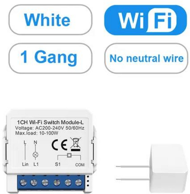 무선원격제어기 무선스위치 AVATTO Tuya WiFi Zigbee 스마트 라이트 스위치 모듈 중성선 없음 2 가지 제어 Alexa google home 용 미니 DIY 차단기 작, LWSM16 W1, 1개