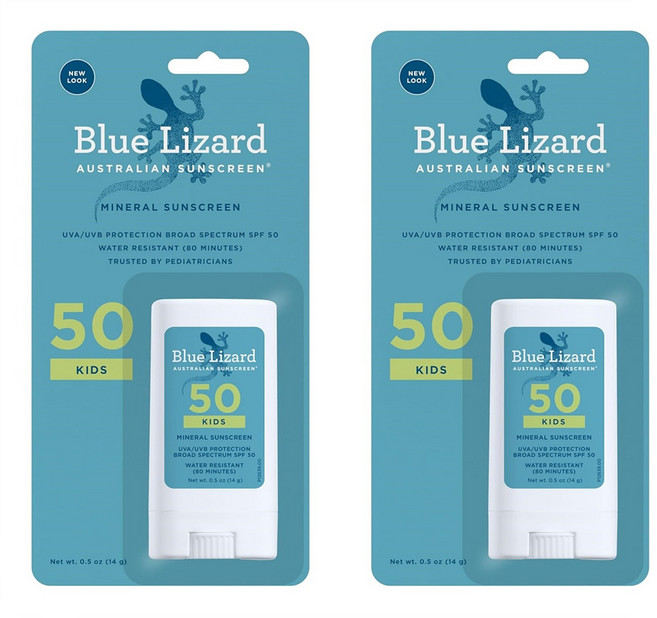 BLUE LIZARD Mineral Sunscreen Stick 블루 리자드 무기자차 선스틱 SPF 50+ 0.5oz, 2개