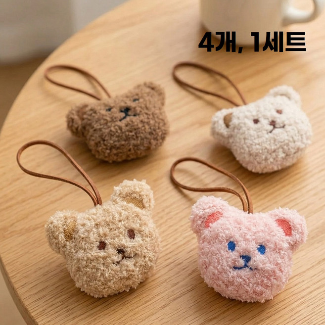 비니오 귀여운 곰돌이 네임택 캐리어 가방 이름표 여행용 동물네임택 귀여운네임택, 1세트, 핑크, 카키, 아이보리, 브라운