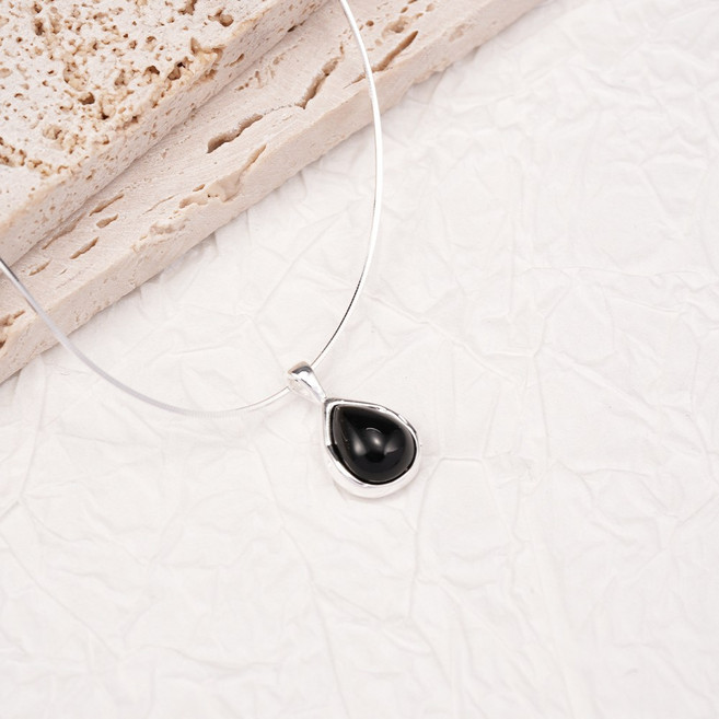 오누이디스플레이 925실버 티어드롭 천연석 팬던트 목걸이 블랙 오닉스 화이트 오팔 여성 데일리 목걸이