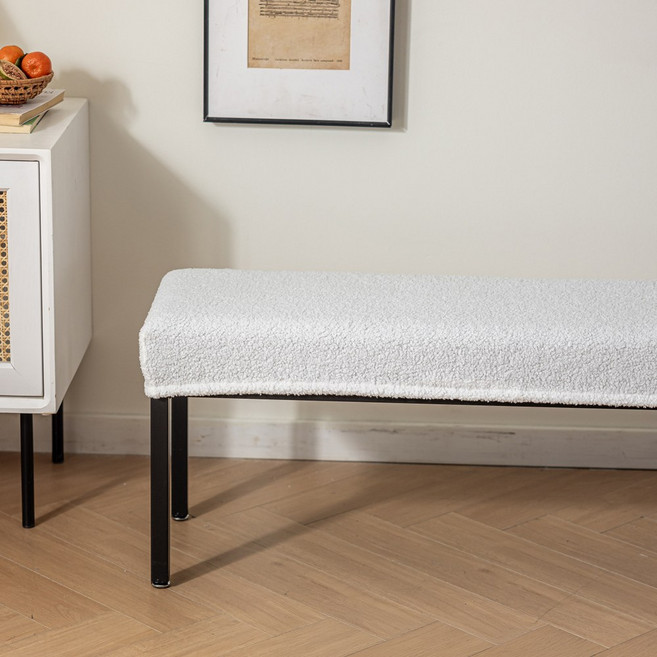 [쭉 늘어나는] 커버무드 플러피 벤치형 식탁의자 커버, 화이트, 1개