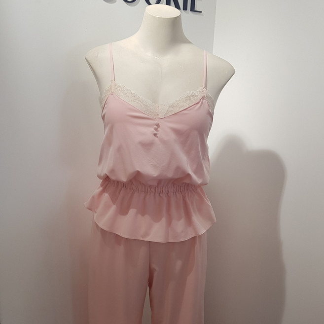 섹시쿠키 러블리 프릴 레이스 핑크 홈웨어 파자마상하의세트