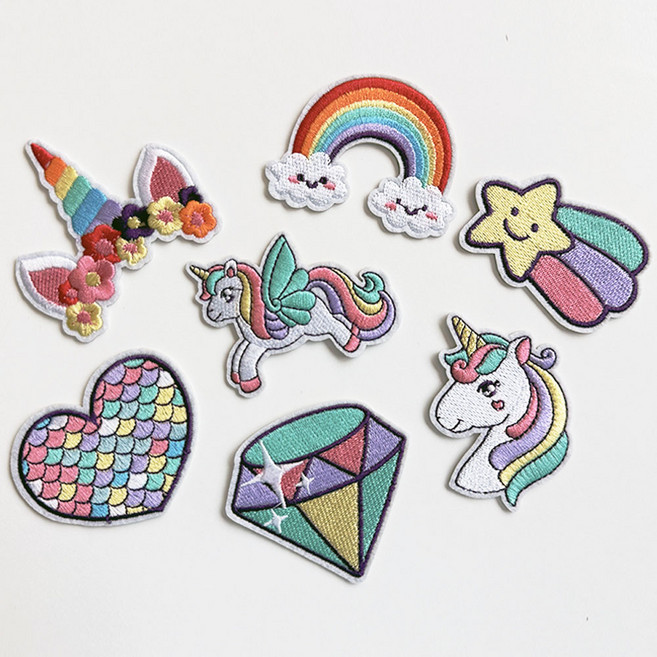 의류 소품 DIY 유니콘 인어공주 열접착 와펜 패치 세트, 1개, A세트 유니콘