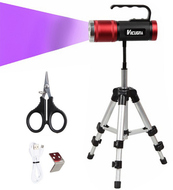 VICUGNA 보라써치 UV 2색 충전식 낚시용 써치라이트, 레드&블랙, 1개