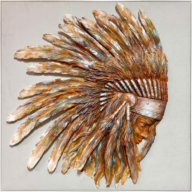 戊辰美學 印地安公主立體浮雕版畫 - 玄關客廳餐廳暖色調人物裝飾, 印地安公主浮雕版畫100*100cm