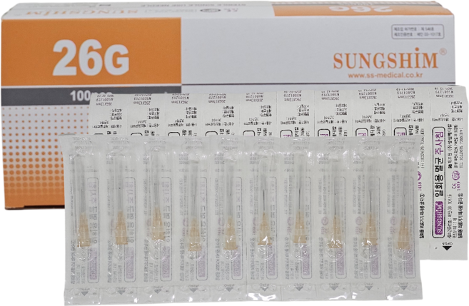 성심메디칼 멸균 일회용 주사침 26G 13mm 100개입 / 의료용 니들 개별포장, 1박스