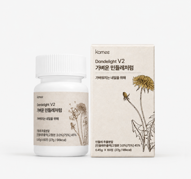 KAMEE 카미 가벼운민들레처럼 고함량 민들레 브로멜라인 V2, 1개, 60정