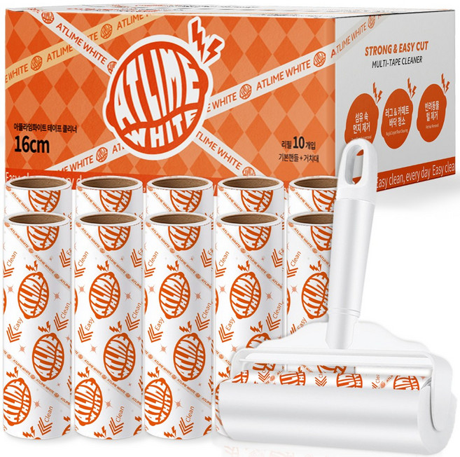 아뜰라임화이트 초강력 사선 컷팅 테이프 클리너 기본핸들 16cm 본품 + 리필 세트, 10개