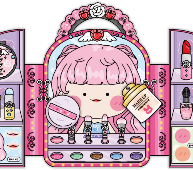 블링블링 메이크업 스퀴시북 만들기 DIY 종이놀이, 1개, 기본구성+손코팅지+풀테이프+투명테이프