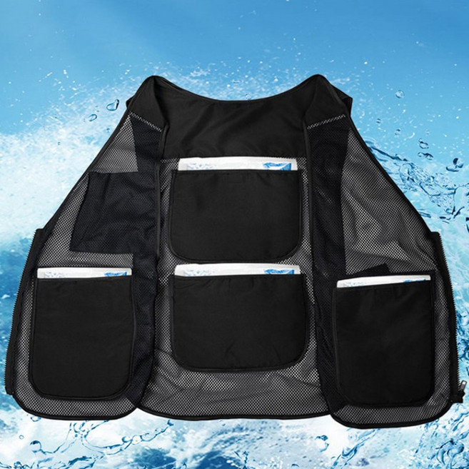 블랙 여름철 폭염대비 냉매 아이스팩 4포켓 메쉬 통기성 야외 작업 조끼