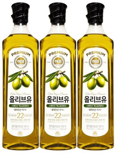 해표 프리미엄 압착 올리브유 900mL x 3개