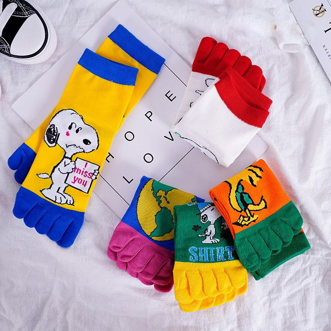 주자니 2022신상 성용 고급컬러 중목 발가락양말 캐릭터스니커즈 발가락양말 5족-2252