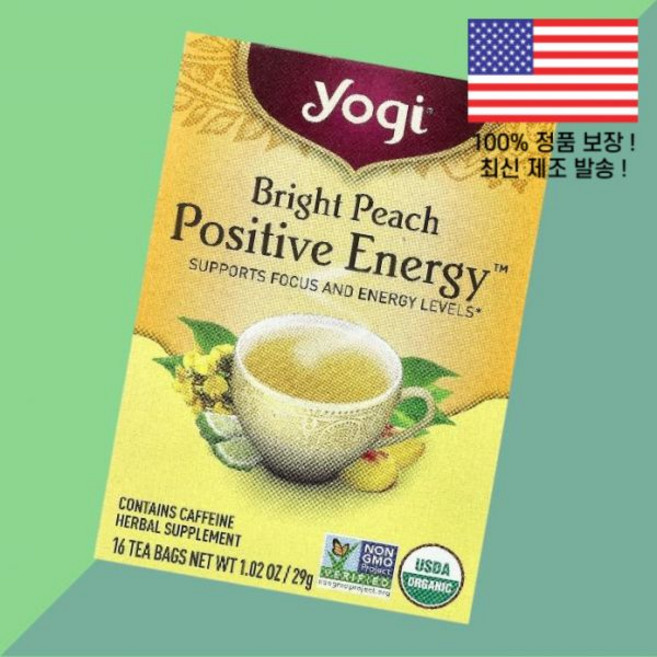 요기 티 포지티브 에너지 브라이트 복숭아 피치 티백 16개 1.02온스 29g Yogi Tea Positive Energy Bright Peach 16 Bags 1.02oz, 요기 티 포지티브 에너지 브라이트 복숭아 피치 티백 1