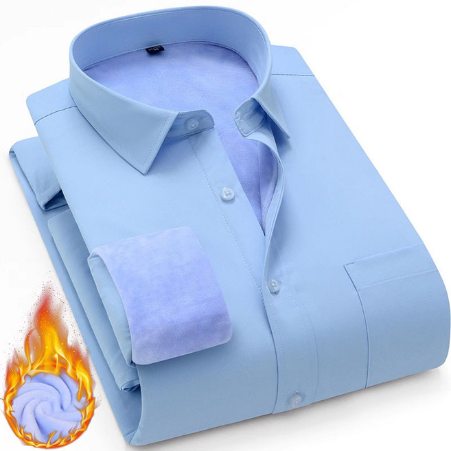 冬季加絨保暖長袖職業襯衫正裝男士修身商務免燙襯衣加厚商務通勤