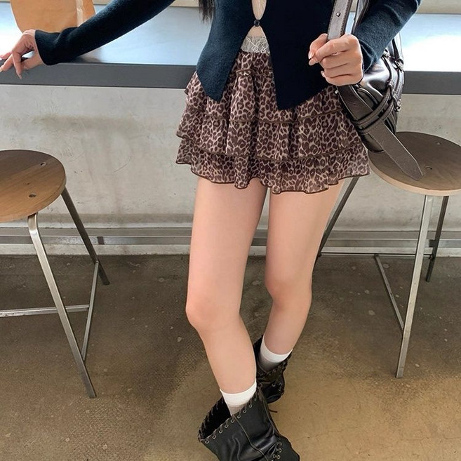 COSYEVNO 여성용 여름 캉캉 미니스커트 레오파드 패턴 BCXcdq-2