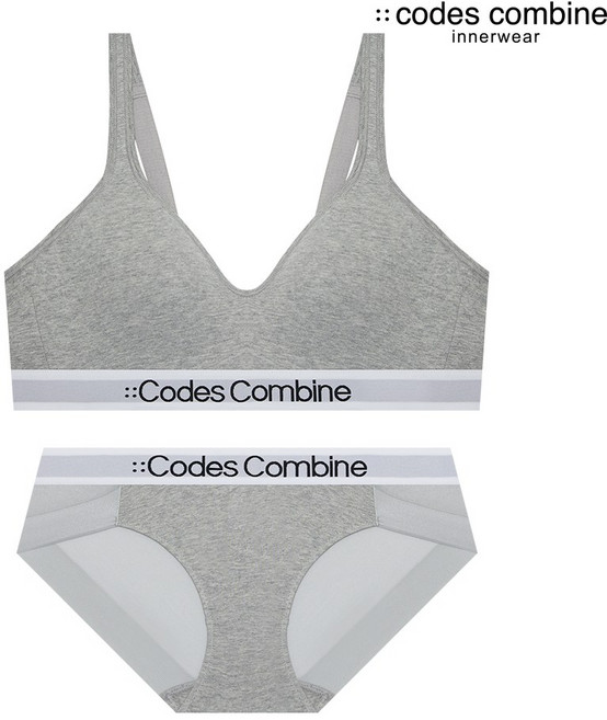 와이드윙 코튼 스포츠브라팬티 세트_멜란지그레이