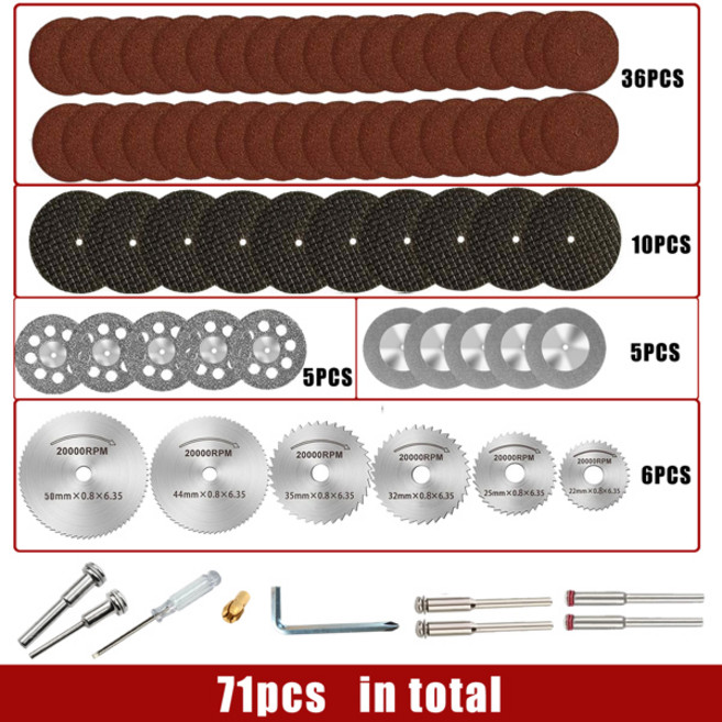 63/71pcs 미니 커팅 디스크 키트 HSS 원형 톱 블레이드 다이아몬드 유리 섬유 수지 Dremel 로타리 도구 용 휠 절단, [02] 71pcs