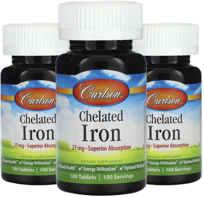 칼슨 킬레이트화 철분 iron 27mg 100정 2+1, 3개, 100회분 - 쿠팡
