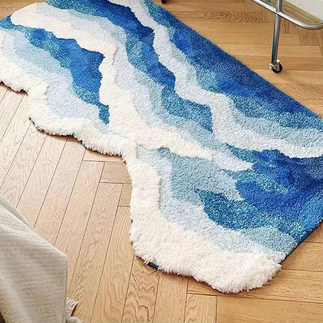 파도러그 블루 카펫 조개 매트 인테리어 소파 바닥 러그