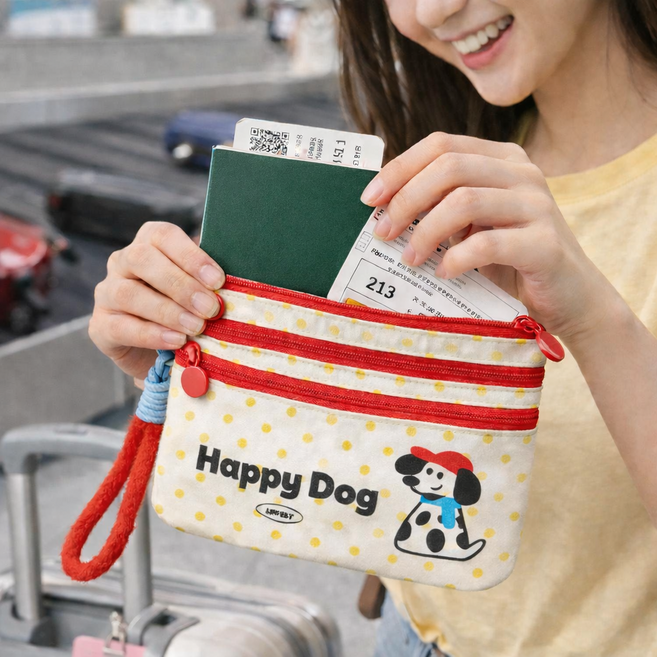 이지몰 해피독 방수 파우치 3중 지퍼 다용도 화장품 여권 정리백