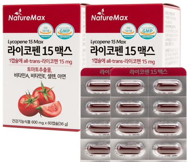 네이처맥스 라이코펜 15 맥스 식약처 최대함량 15mg 리코펜 식물성캡슐 엑스트라버진 올리브유 함유, 2개, 60정 - 쿠팡