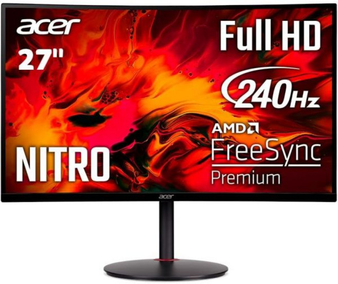 에이서 니트로 27인치 1500R 커브드 풀 HD PC 게이밍 모니터 | AMD FreeSync Premium 240Hz 1ms VRB 스피커 HDR10 ErgoStand VE, FHD 240Hz, 27-inch