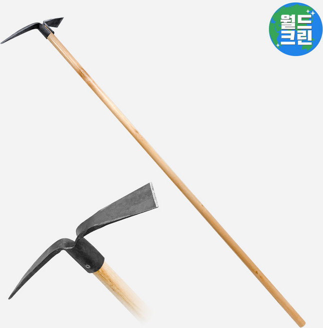 월드크린 곡괭이 니스 자루 나무 막대 봉 양뿔 곡갱이 땅 흙 파기 야전 약초 괭이 농기구 농자재 원예 조경, 곡괭이니스자루