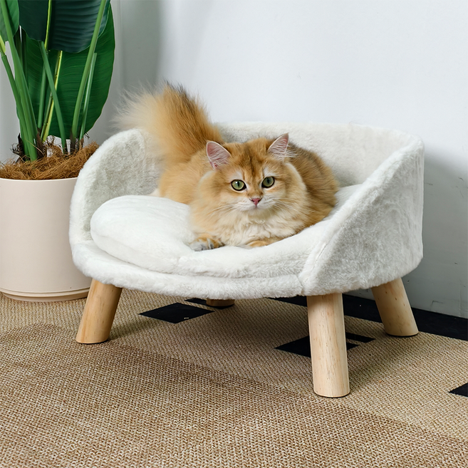 BingoPaw 반려동물 푹신 소파의자 원목 침대 쇼파 털 방석 60/40cm 구름 촉감 쿠션, 1개, 화이트